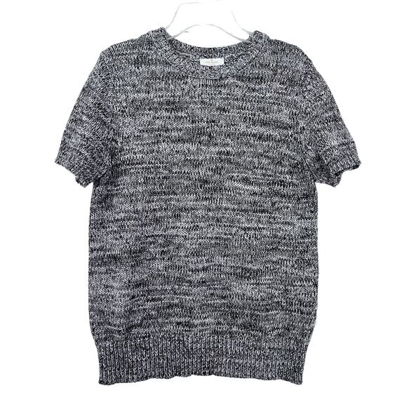 Kate Spade Black White Space Dye Heathered Knit Short Sleeve Crewneck Sweater S - Picture 1 of 6